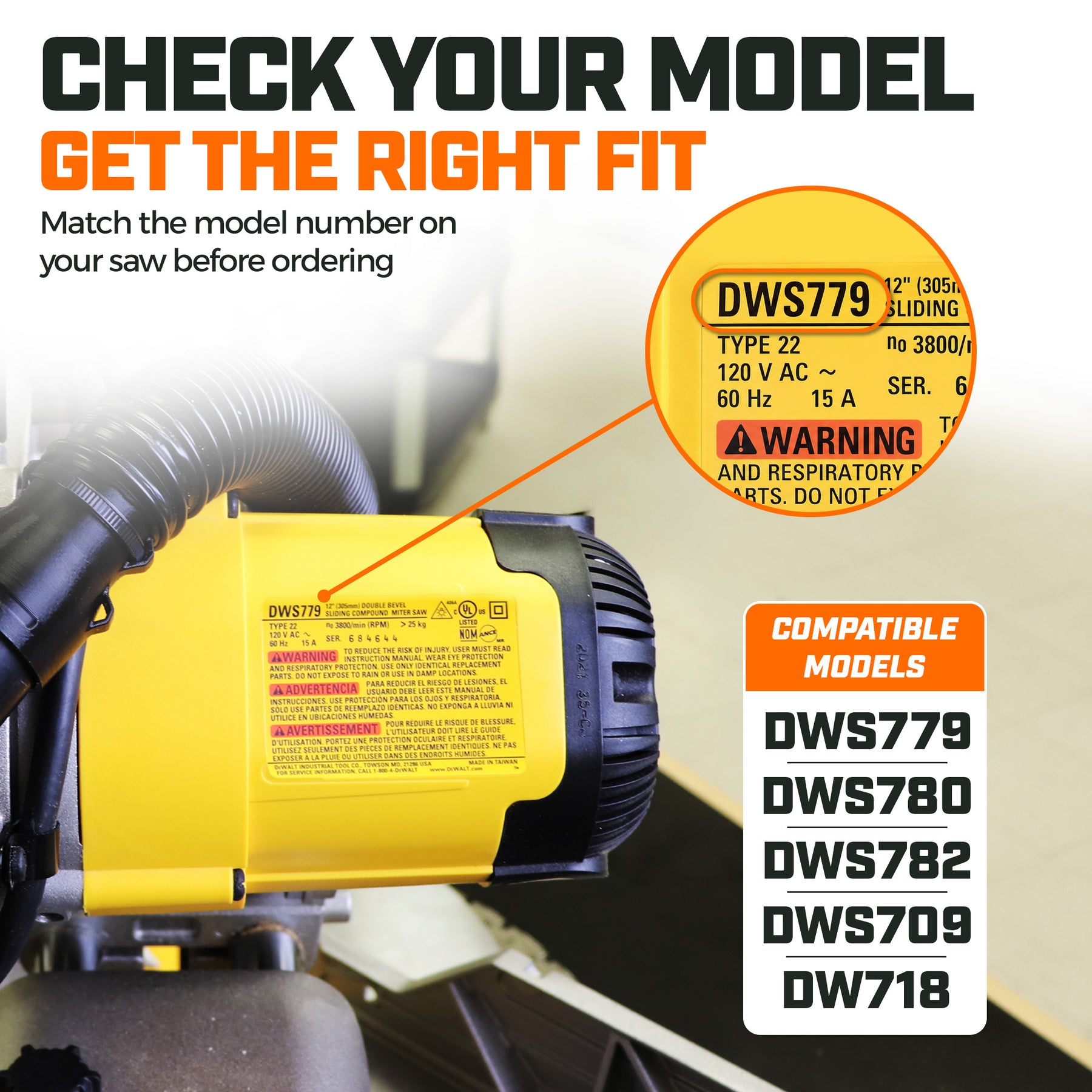 Dust Collection Chute for DeWalt DWS779/780 Sliding Miter Saw